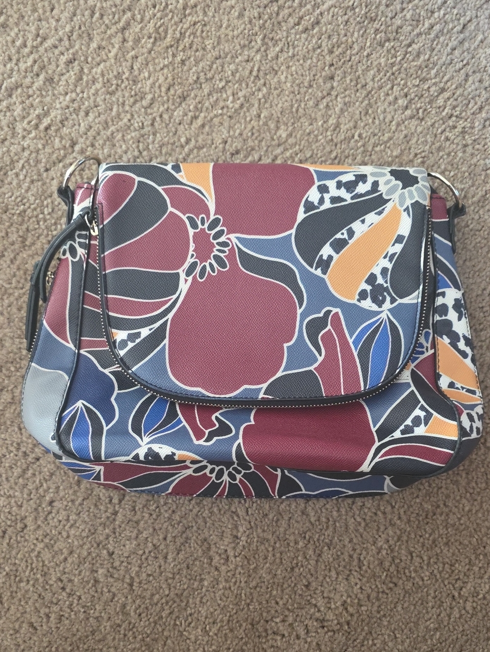 Kohl's Floral Shoulder Bag in Burgundy, Blue & Mustard